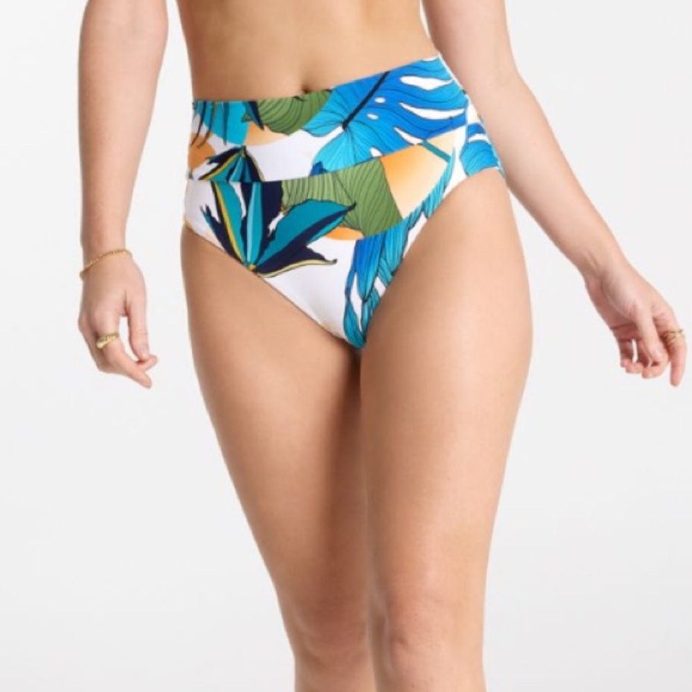 NWT CALIA by Carrie Underwood wide banded HR botanical print bikini swim bottoms